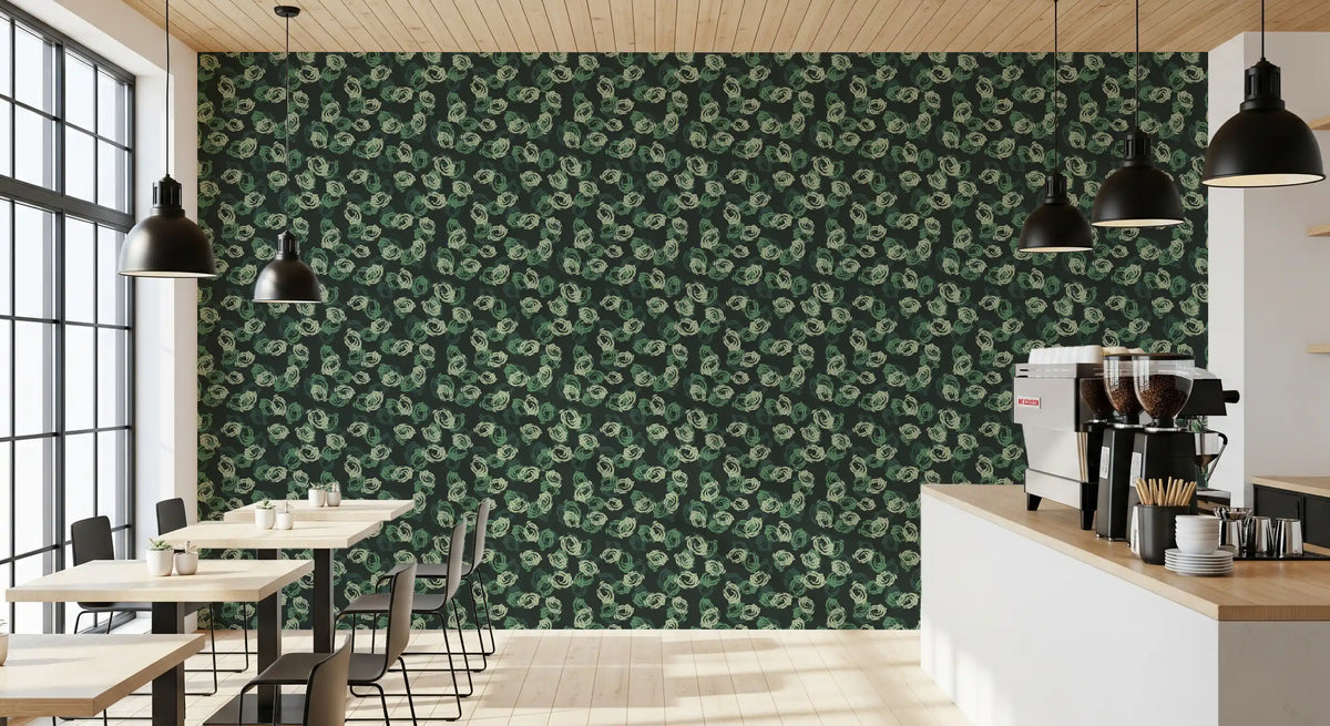 Minimalist Forest Green Swirls Wallpaper⁠