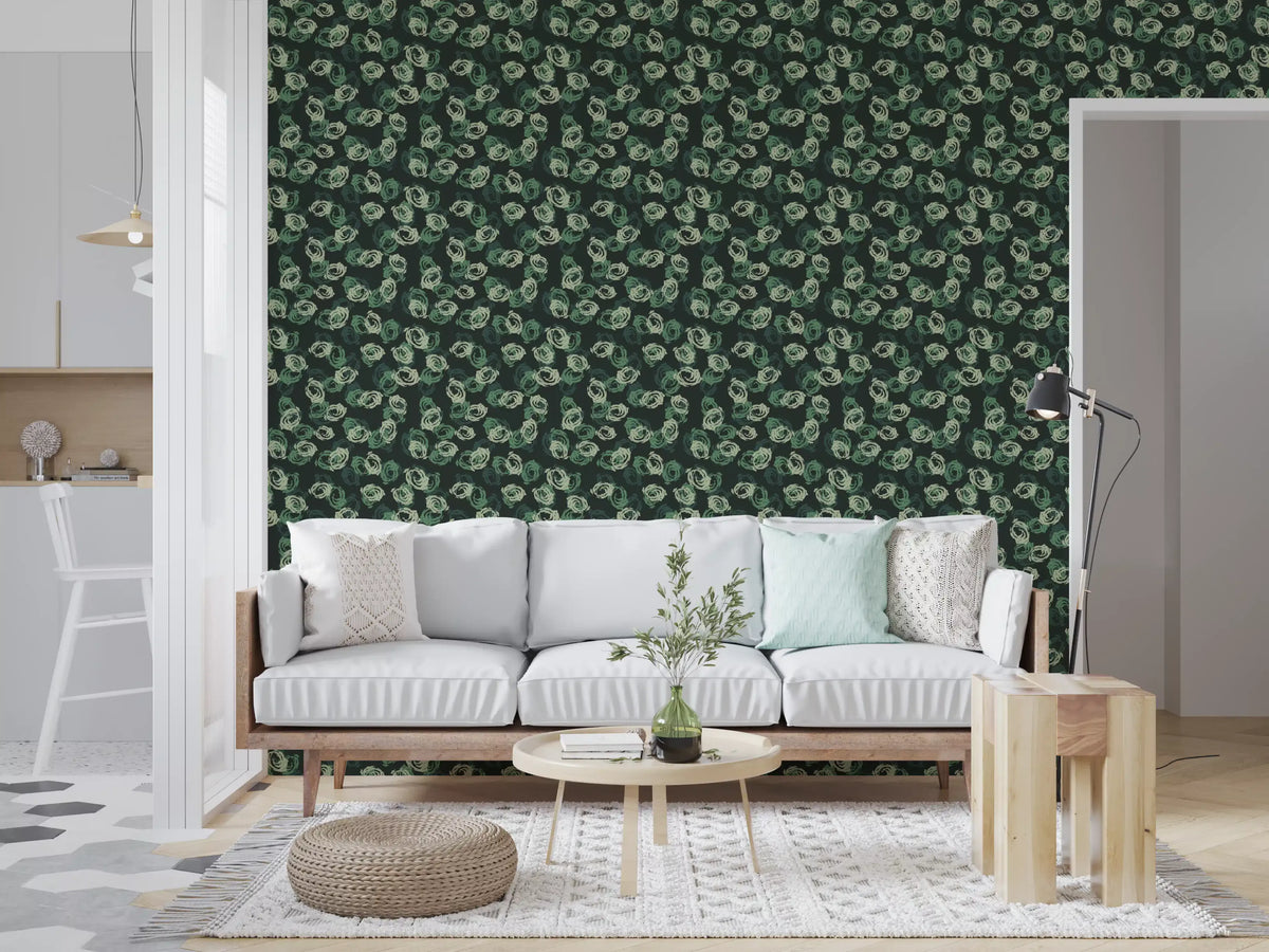 Minimalist Forest Green Swirls Wallpaper⁠