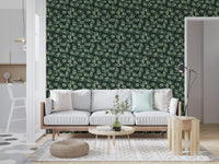 Minimalist Forest Green Swirls Wallpaper⁠