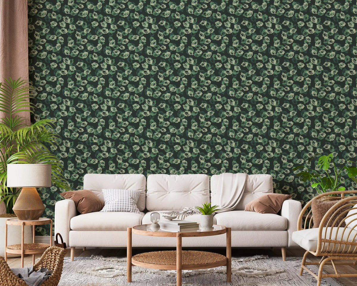 Minimalist Forest Green Swirls Wallpaper⁠