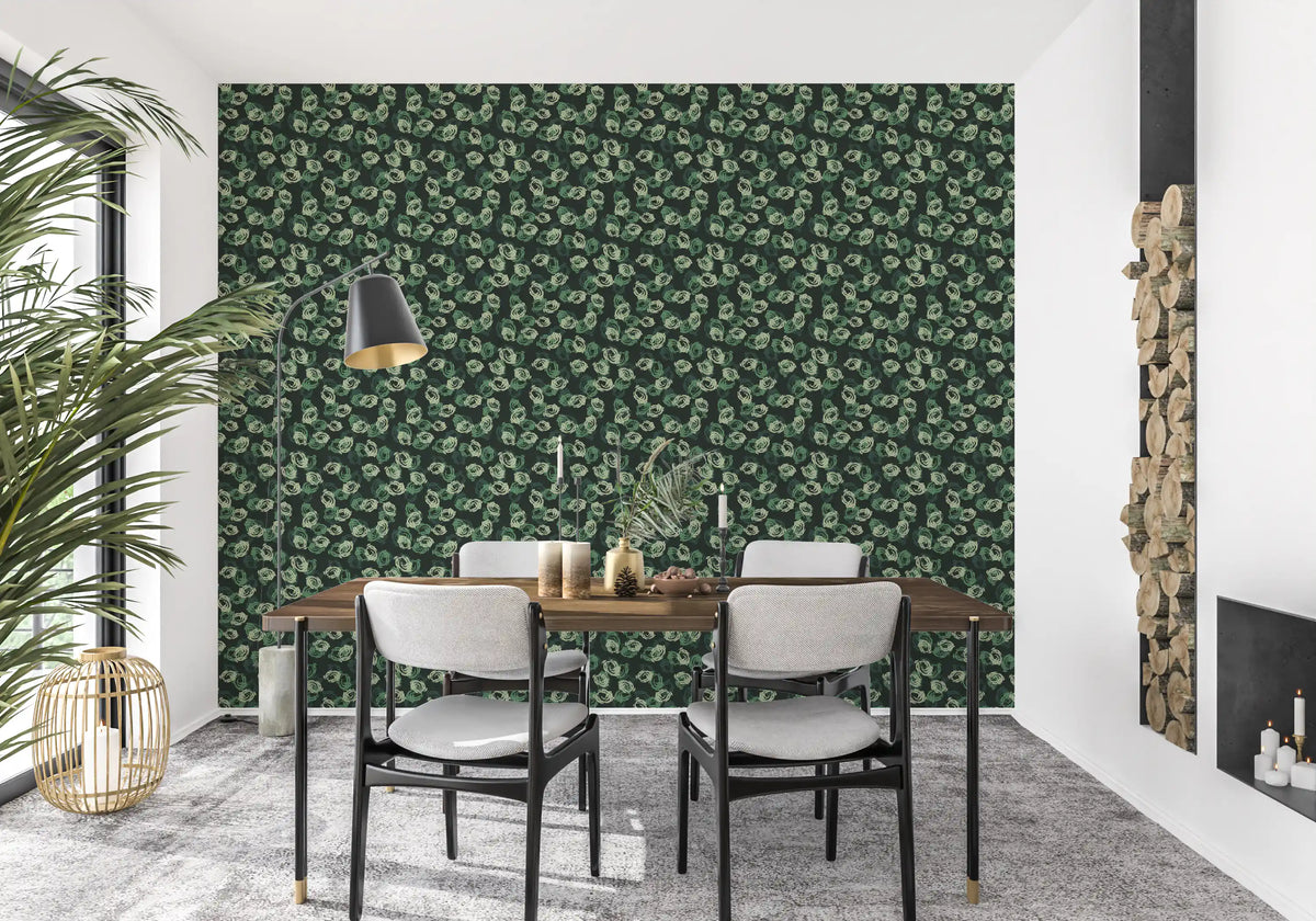 Minimalist Forest Green Swirls Wallpaper⁠