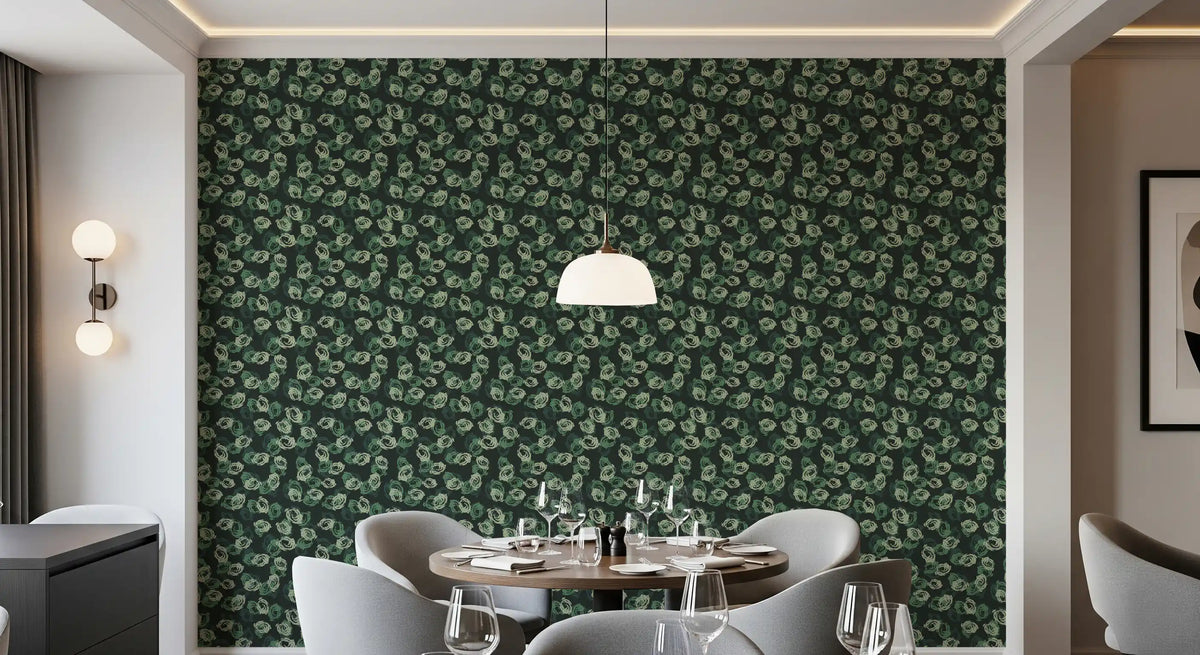 Minimalist Forest Green Swirls Wallpaper⁠