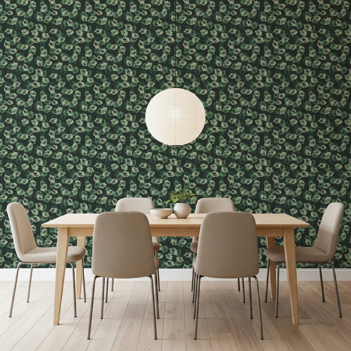 Minimalist Forest Green Swirls Wallpaper⁠