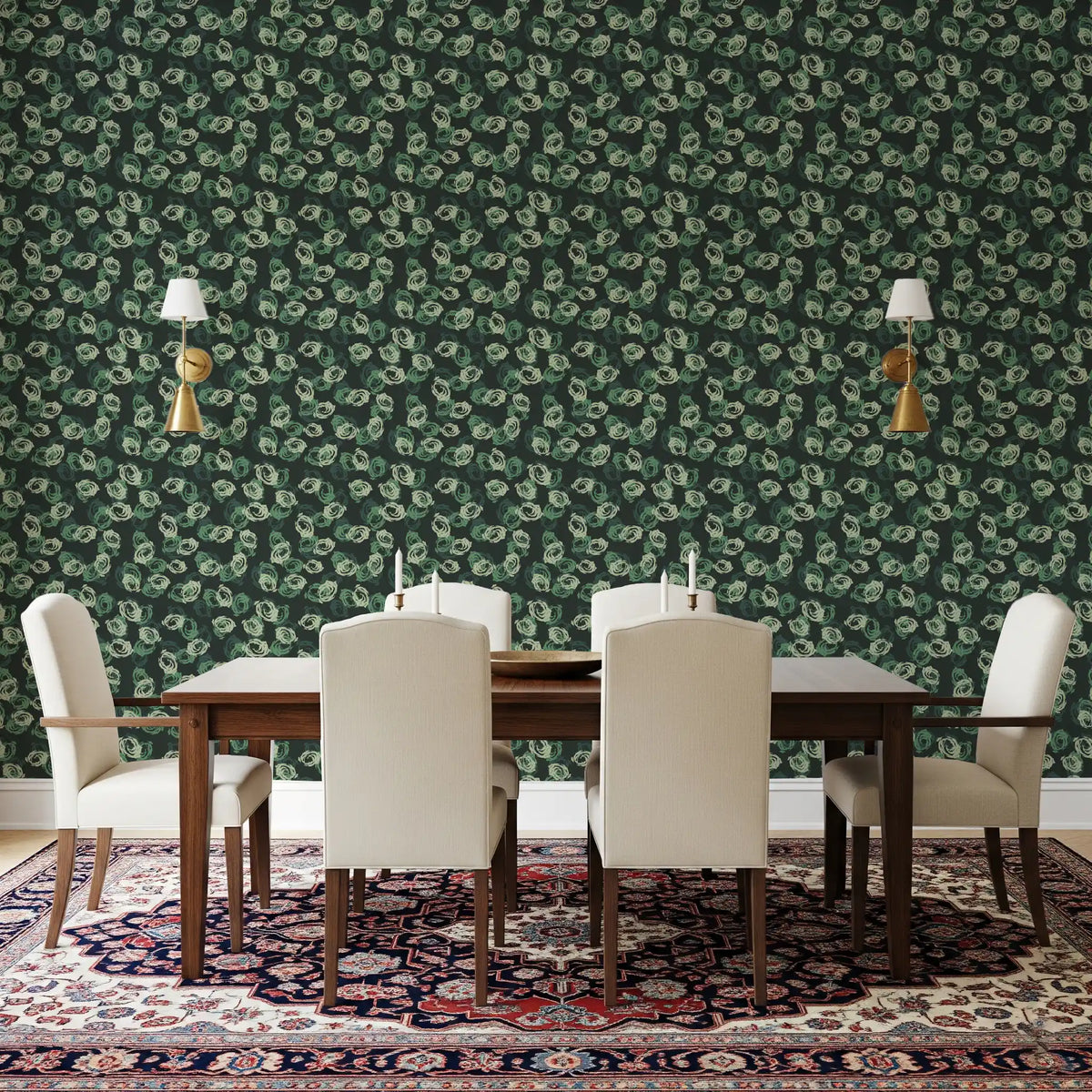 Minimalist Forest Green Swirls Wallpaper⁠