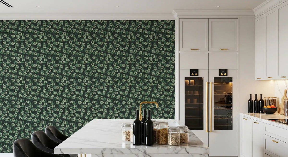 Minimalist Forest Green Swirls Wallpaper⁠