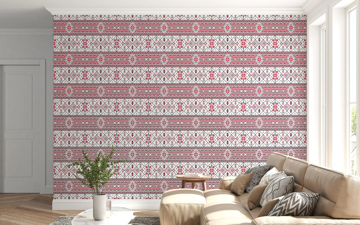 Minimalist Embroidered Folk Texture Wallpaper⁠