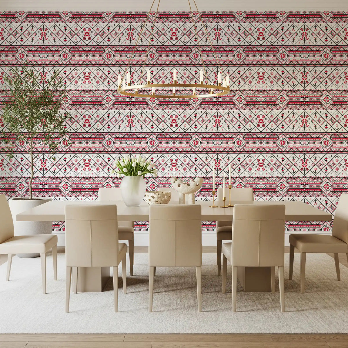 Minimalist Embroidered Folk Texture Wallpaper⁠