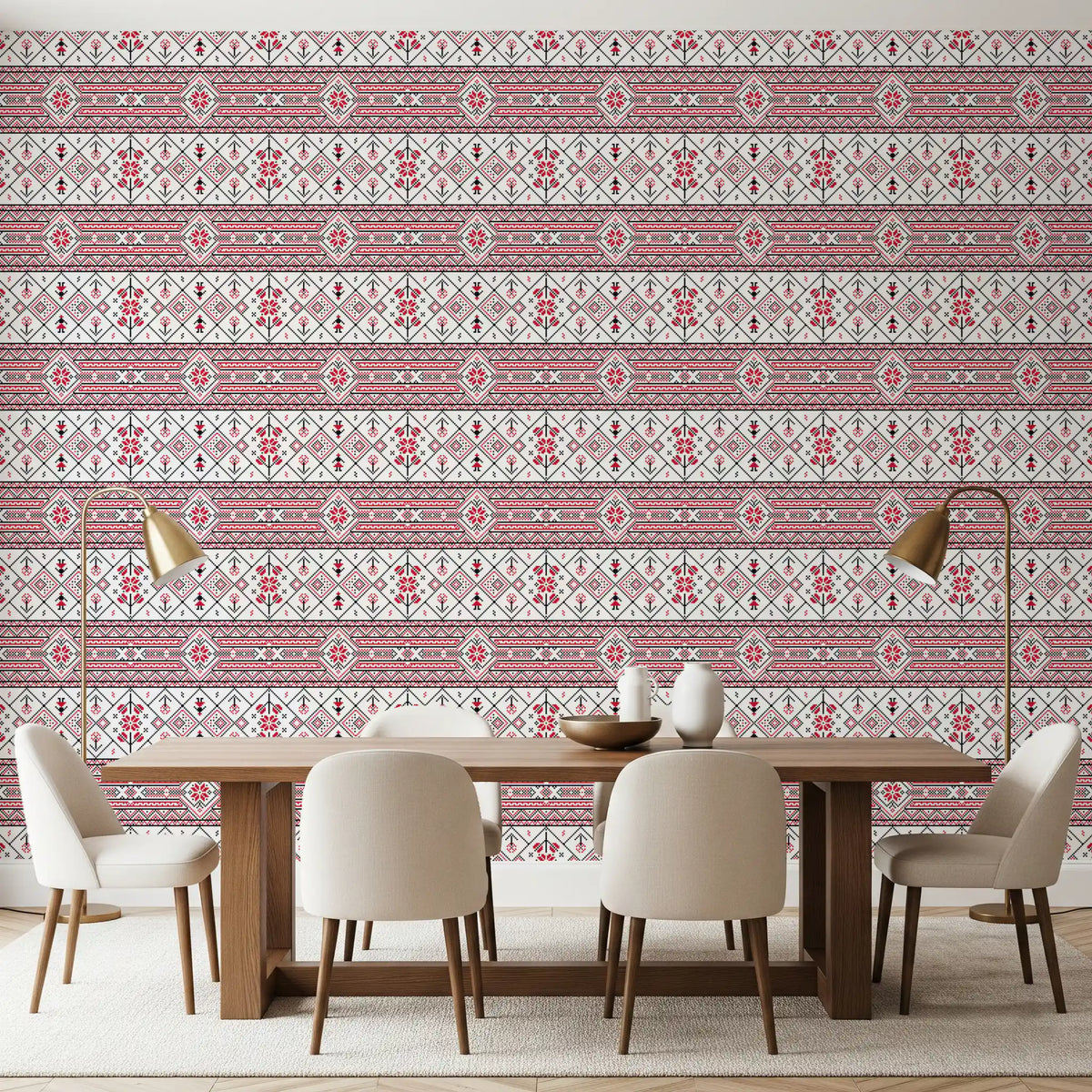 Minimalist Embroidered Folk Texture Wallpaper⁠