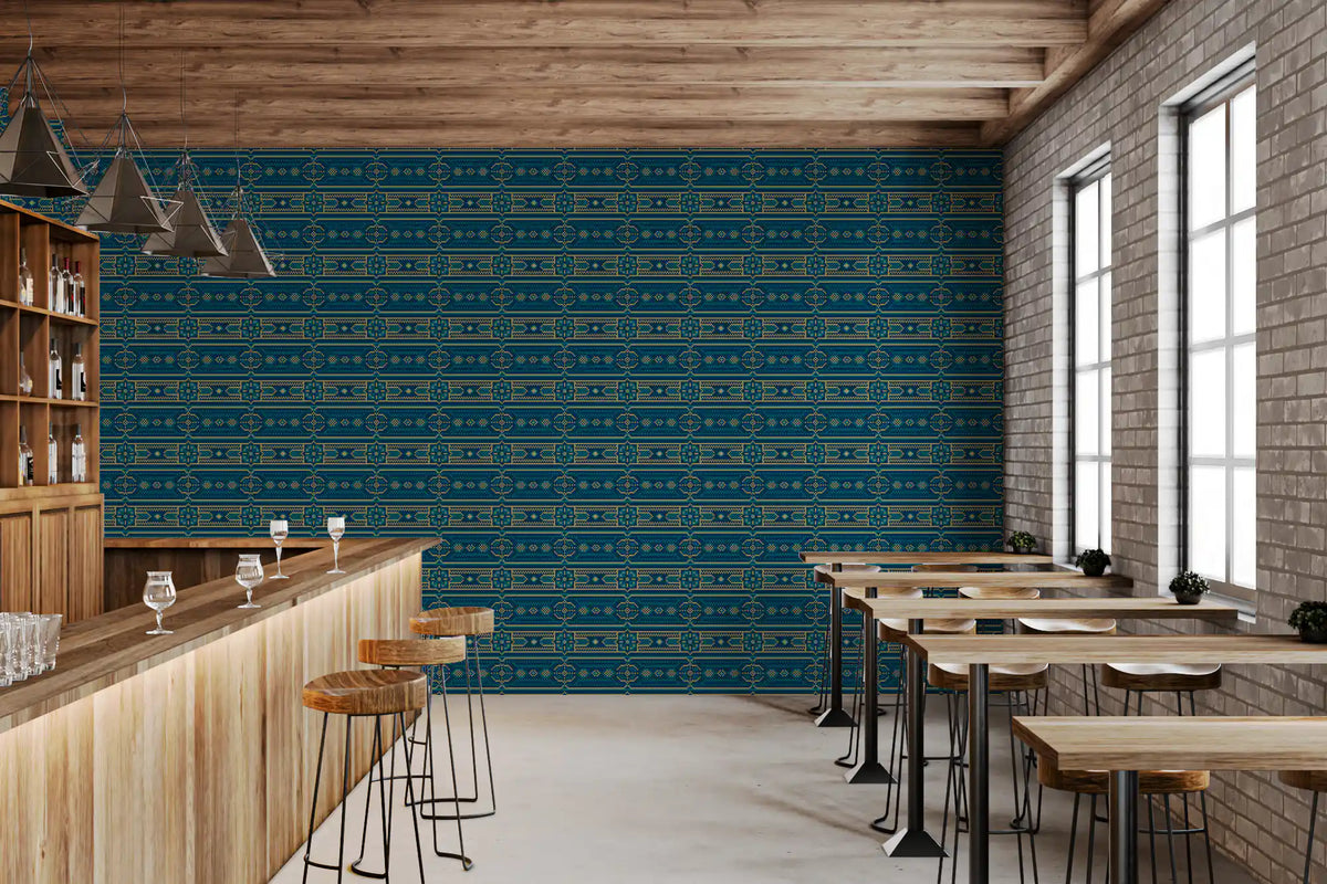 Abstract Teal and Gold Mosaic Wallpaper⁠