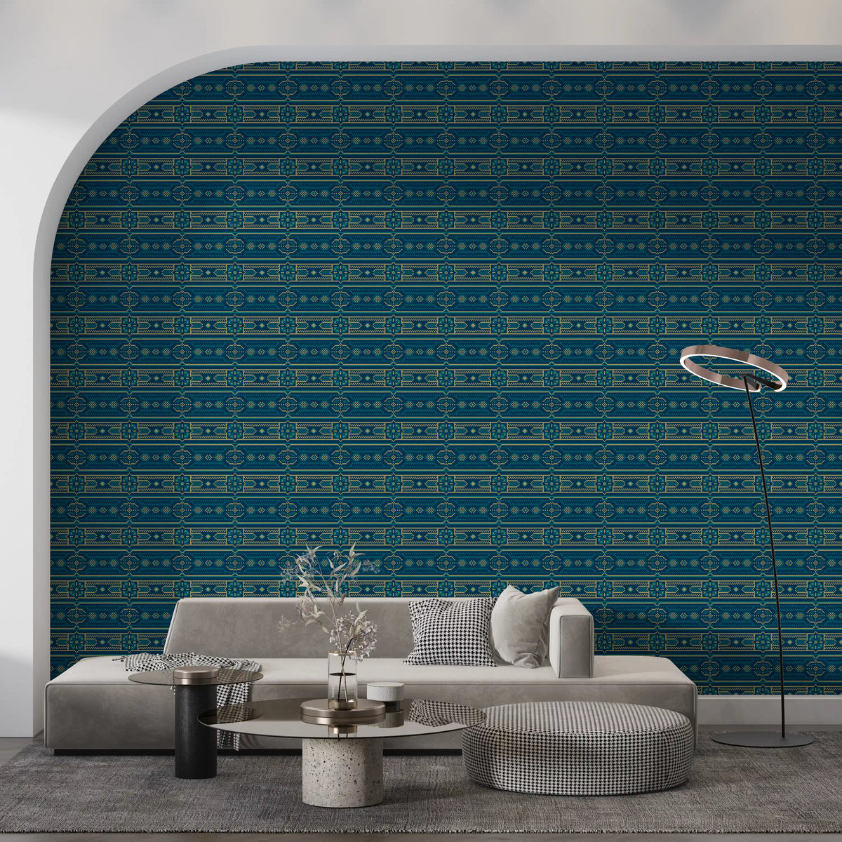 Abstract Teal and Gold Mosaic Wallpaper⁠