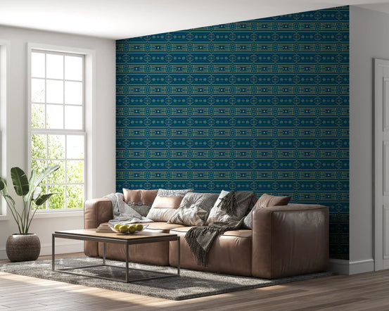 Abstract Teal and Gold Mosaic Wallpaper⁠