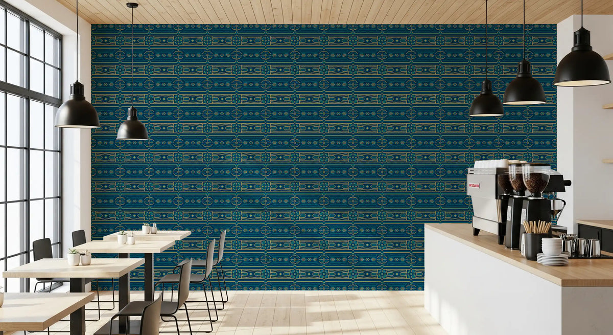 Abstract Teal and Gold Mosaic Wallpaper⁠