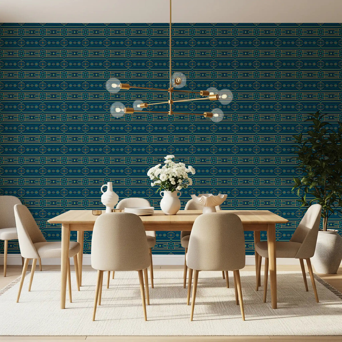 Abstract Teal and Gold Mosaic Wallpaper⁠