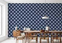 Indigo Cross-Stitch Tile Motif Wallpaper⁠