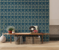 Folklore Elephant and Palm Motif Wallpaper⁠