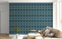 Folklore Elephant and Palm Motif Wallpaper⁠
