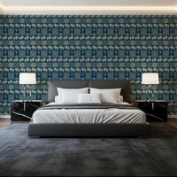 Folklore Elephant and Palm Motif Wallpaper⁠