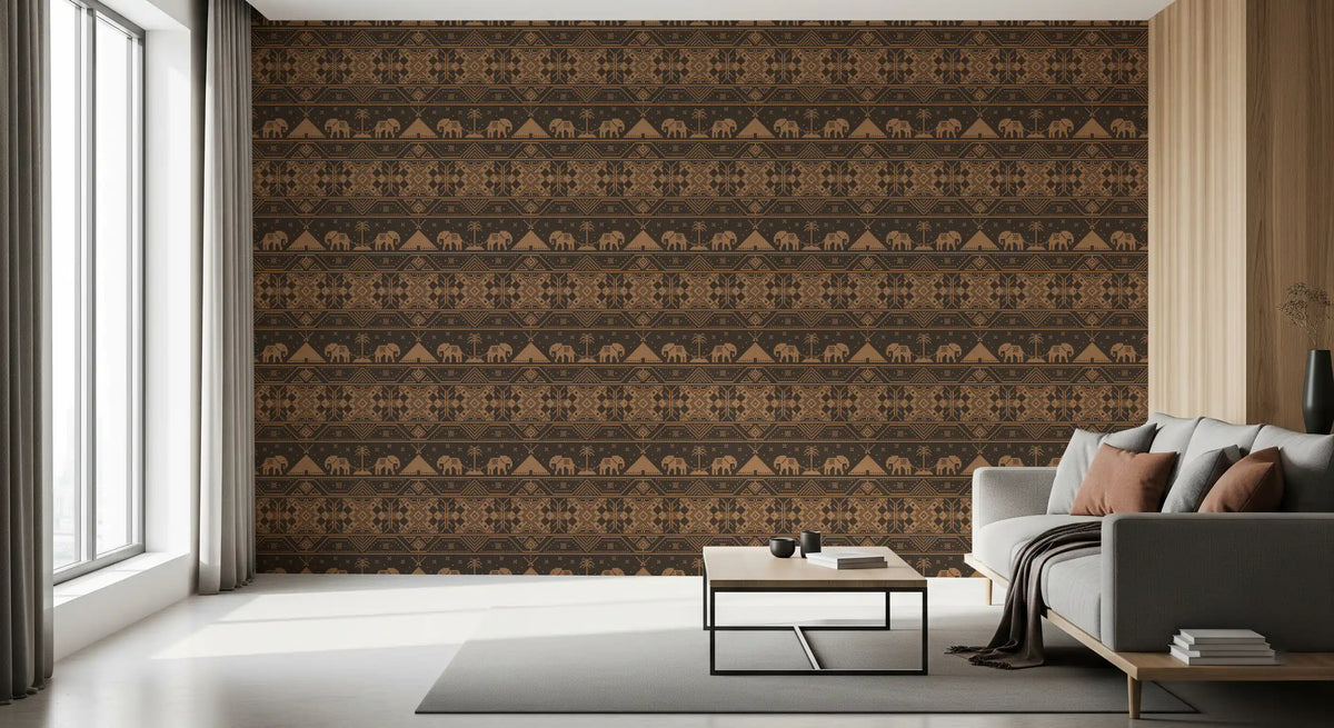 Geometric Tribal Elephant Motif Wallpaper⁠