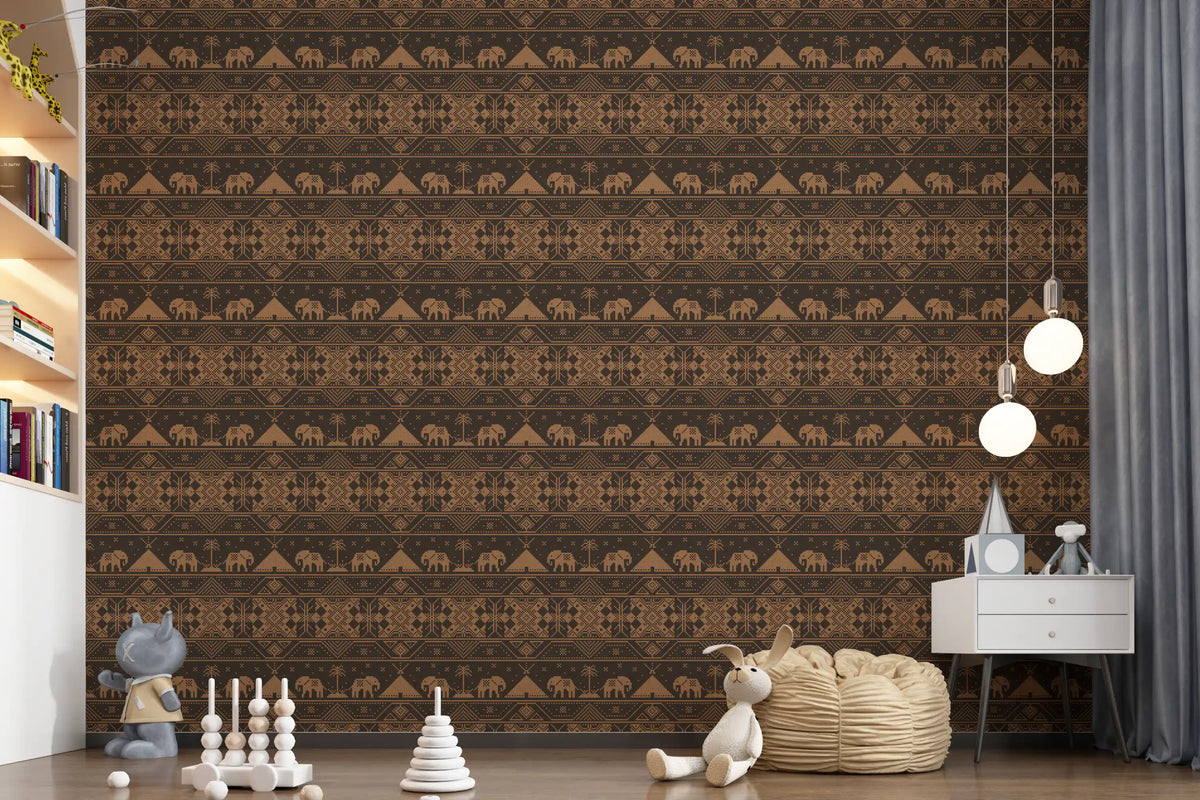 Geometric Tribal Elephant Motif Wallpaper⁠