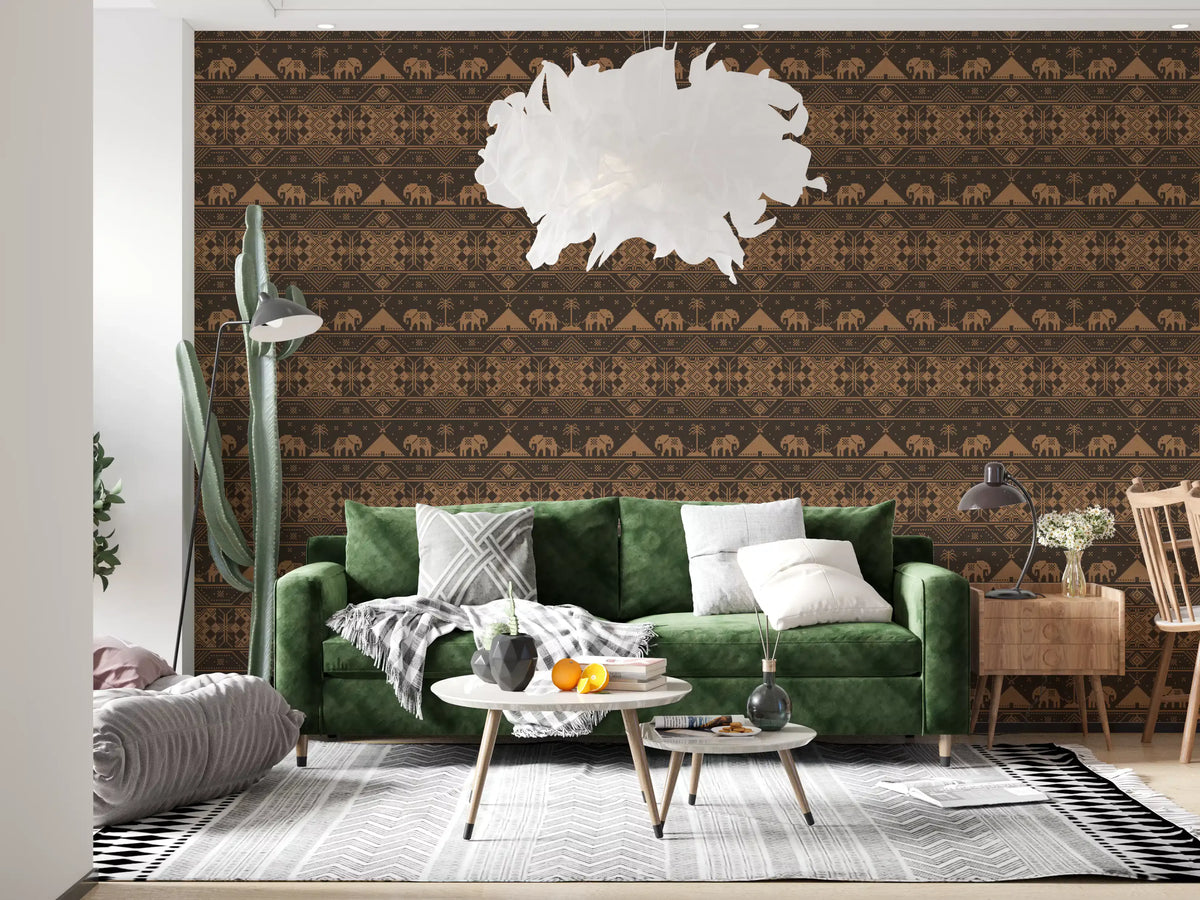 Geometric Tribal Elephant Motif Wallpaper⁠