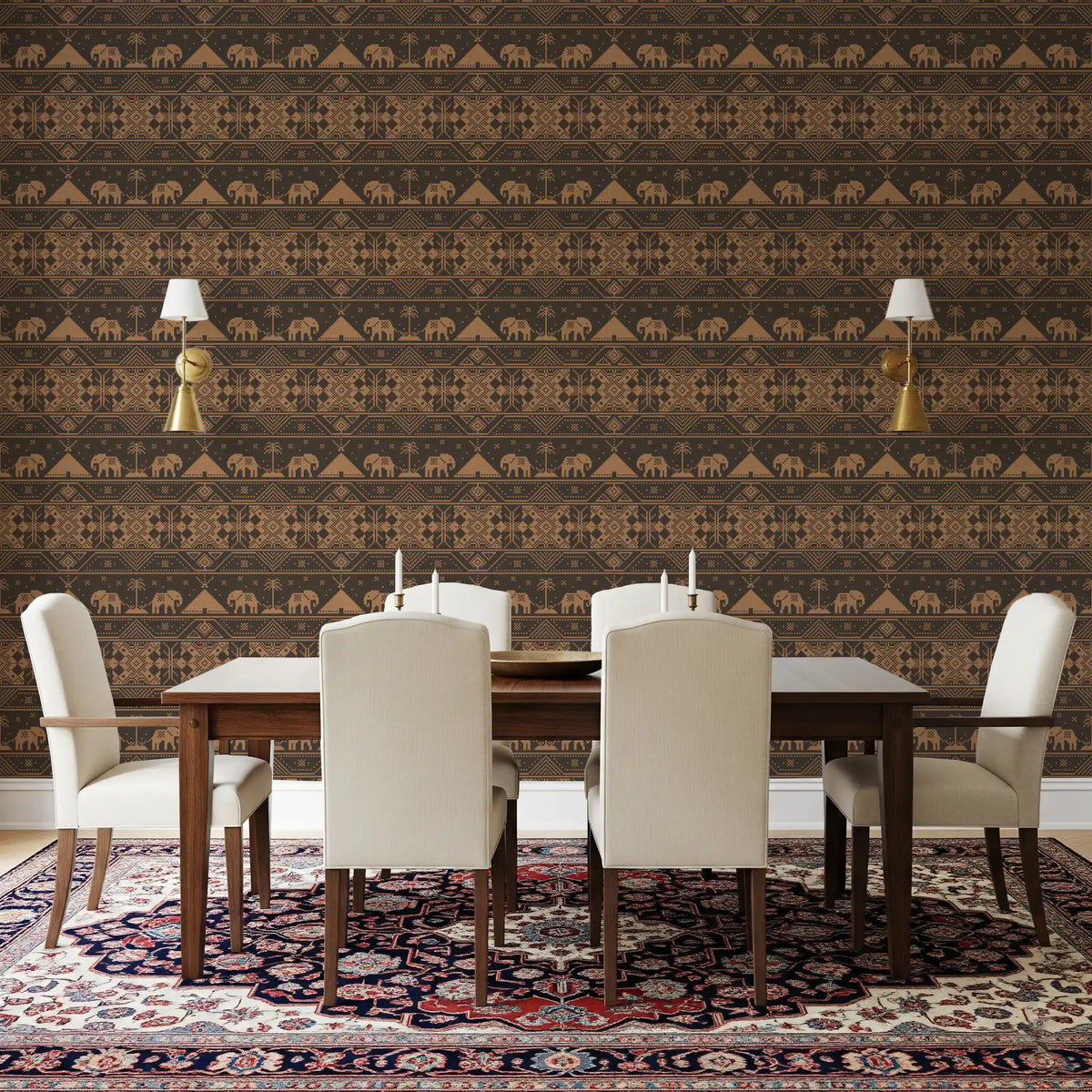Geometric Tribal Elephant Motif Wallpaper⁠