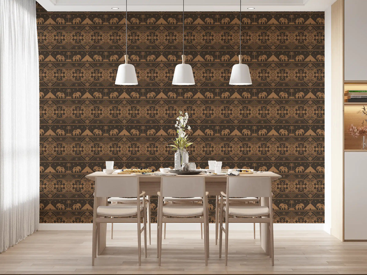 Geometric Tribal Elephant Motif Wallpaper⁠