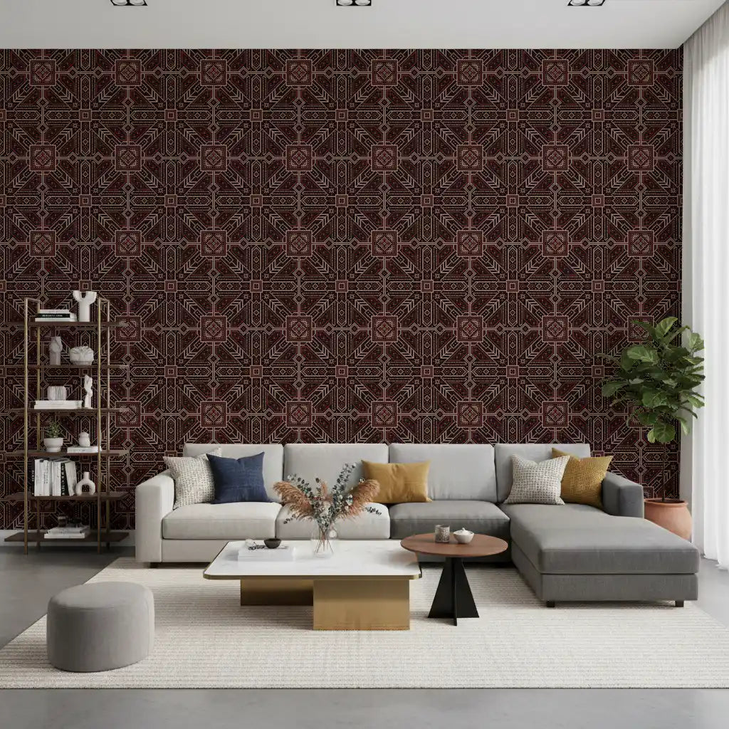Cross Stitch Geometric Burgundy Pattern Wallpaper⁠