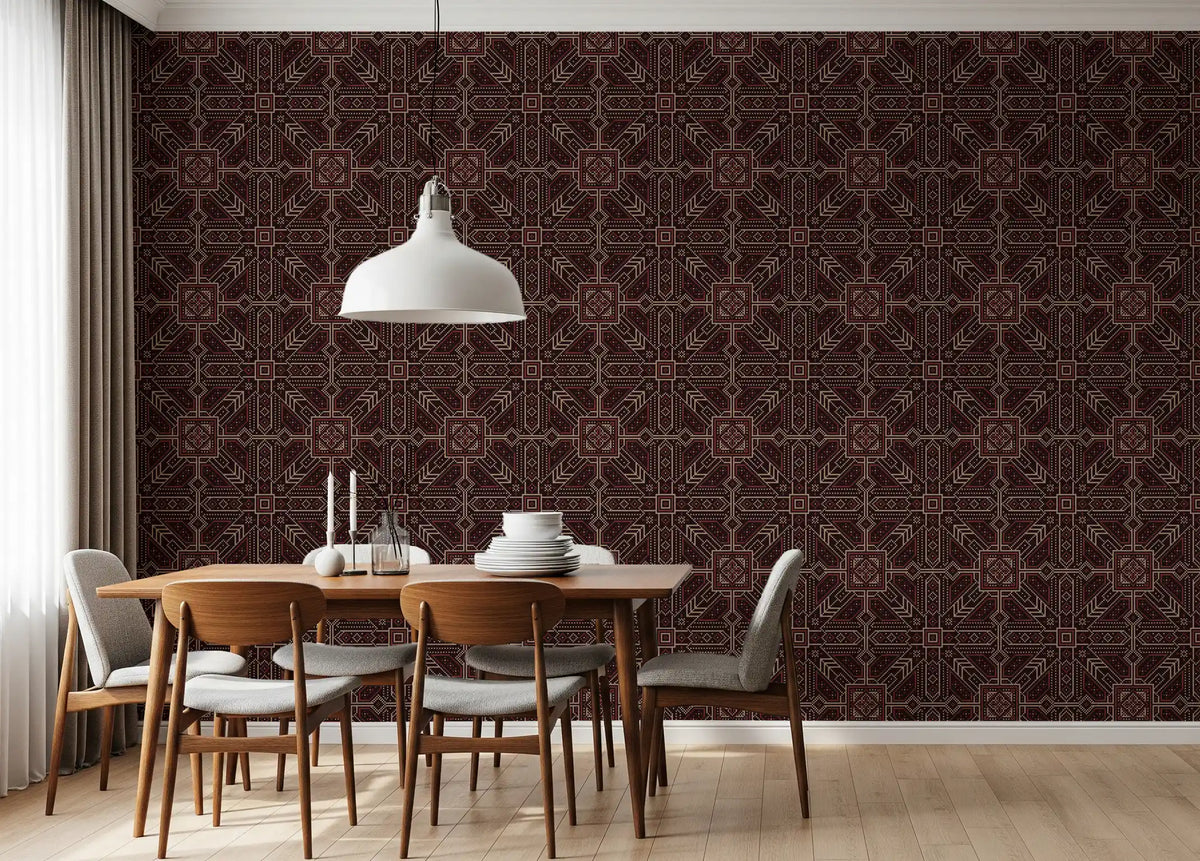 Cross Stitch Geometric Burgundy Pattern Wallpaper⁠