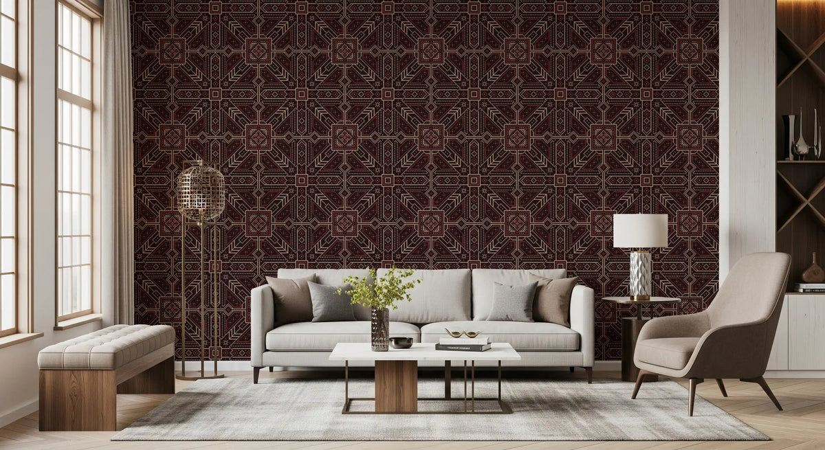 Cross Stitch Geometric Burgundy Pattern Wallpaper⁠