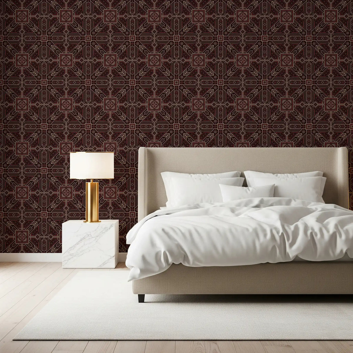 Cross Stitch Geometric Burgundy Pattern Wallpaper⁠