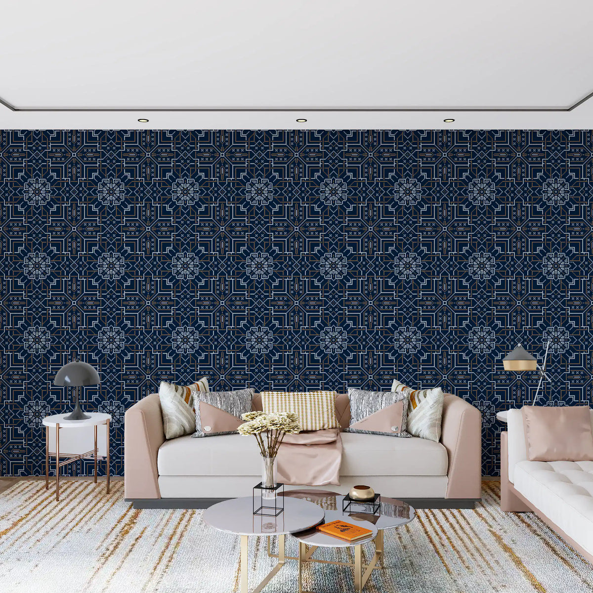 Midnight Cross Stitch Geometric Wallpaper⁠