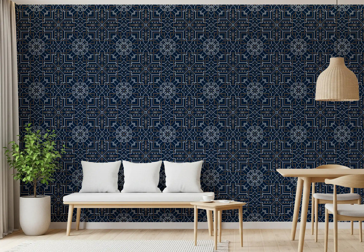 Midnight Cross Stitch Geometric Wallpaper⁠