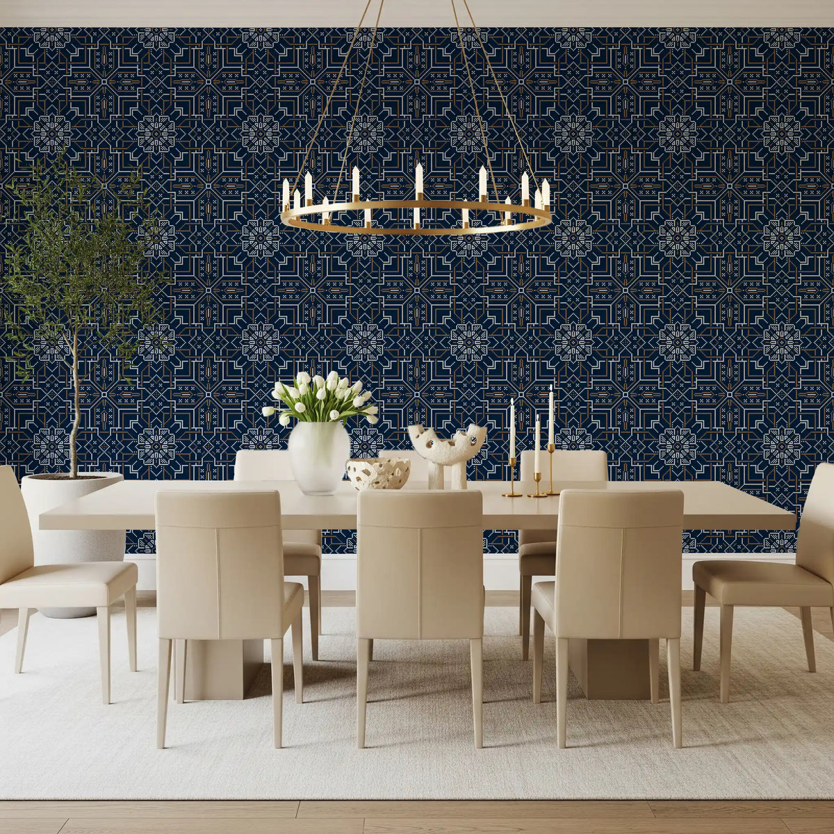 Midnight Cross Stitch Geometric Wallpaper⁠