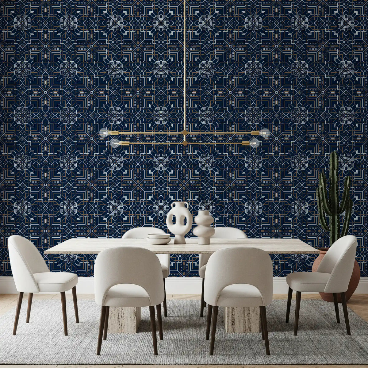 Midnight Cross Stitch Geometric Wallpaper⁠