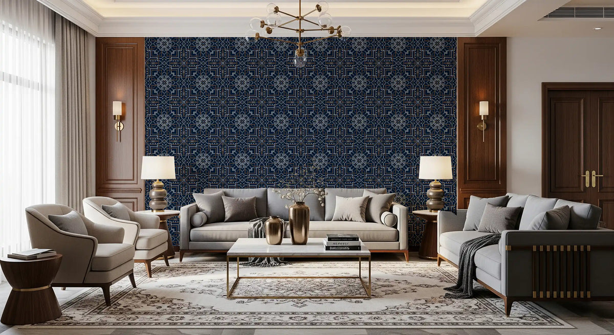 Midnight Cross Stitch Geometric Wallpaper⁠