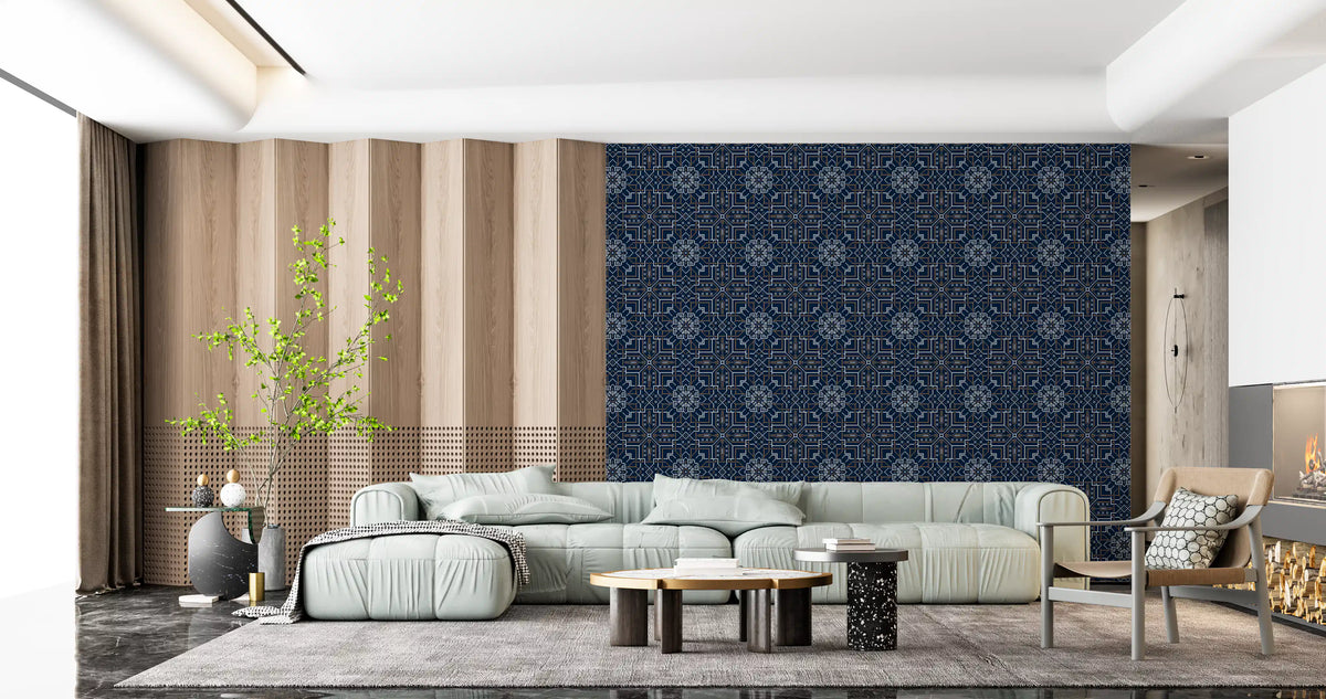 Midnight Cross Stitch Geometric Wallpaper⁠