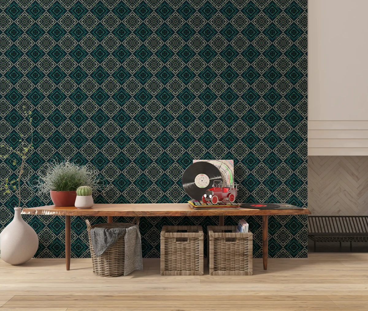 Geometric Pixel Diamond Grid Wallpaper⁠
