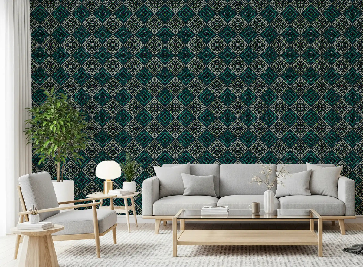 Geometric Pixel Diamond Grid Wallpaper⁠