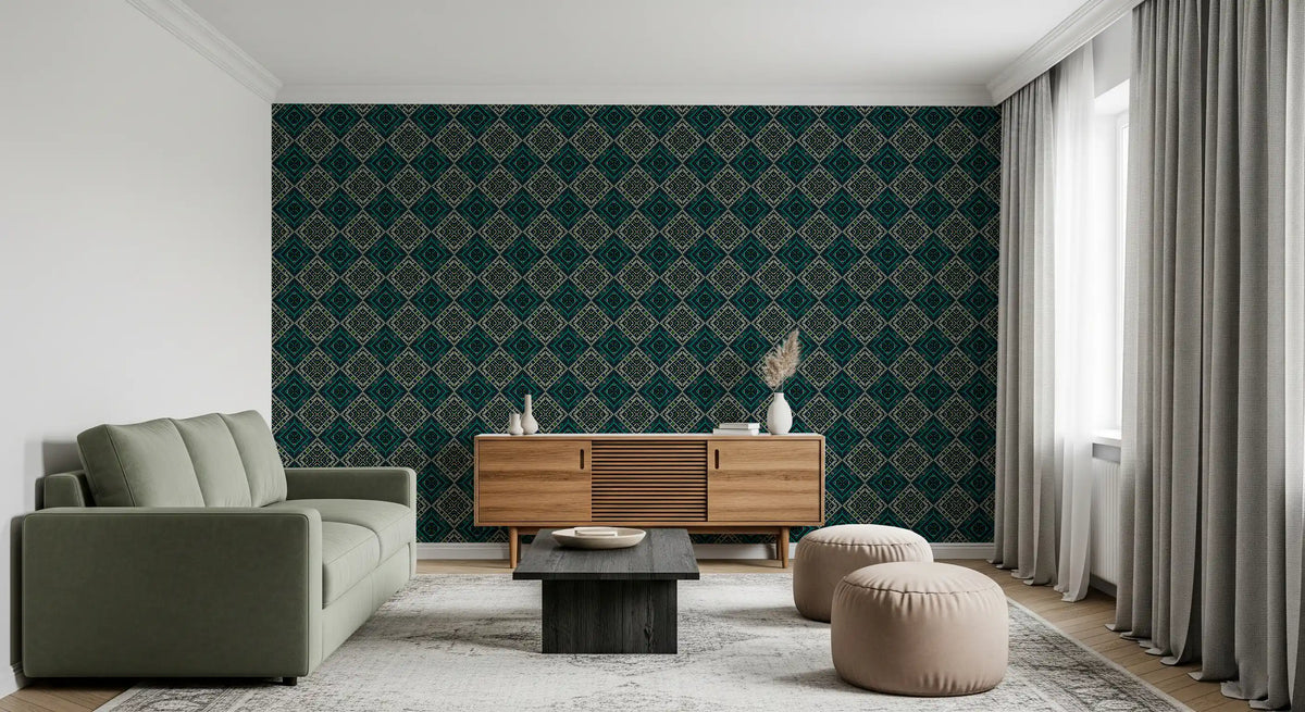 Geometric Pixel Diamond Grid Wallpaper⁠
