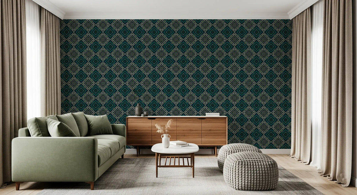 Geometric Pixel Diamond Grid Wallpaper⁠