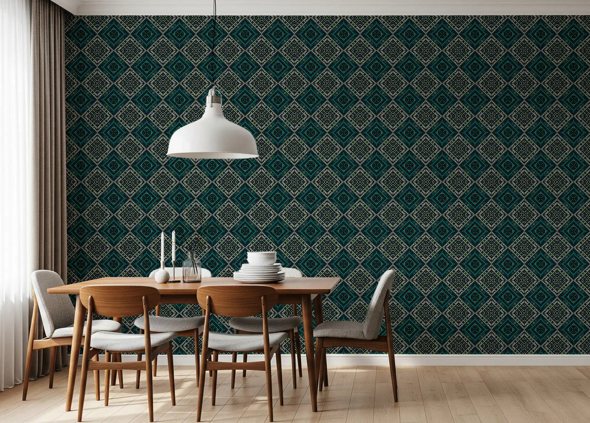 Geometric Pixel Diamond Grid Wallpaper⁠