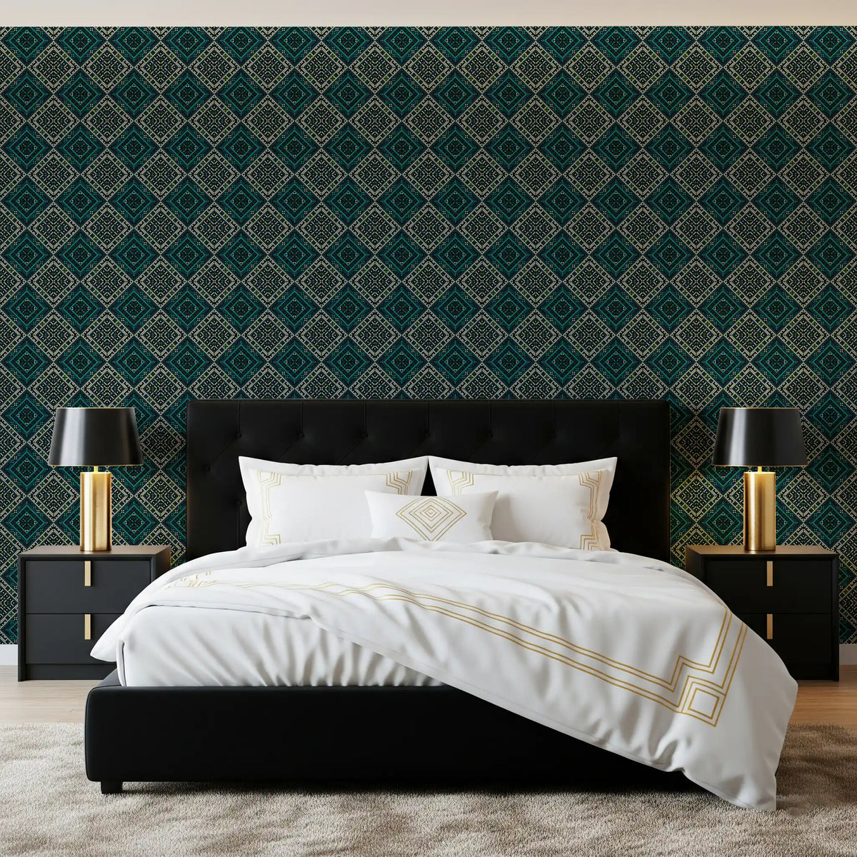 Geometric Pixel Diamond Grid Wallpaper⁠