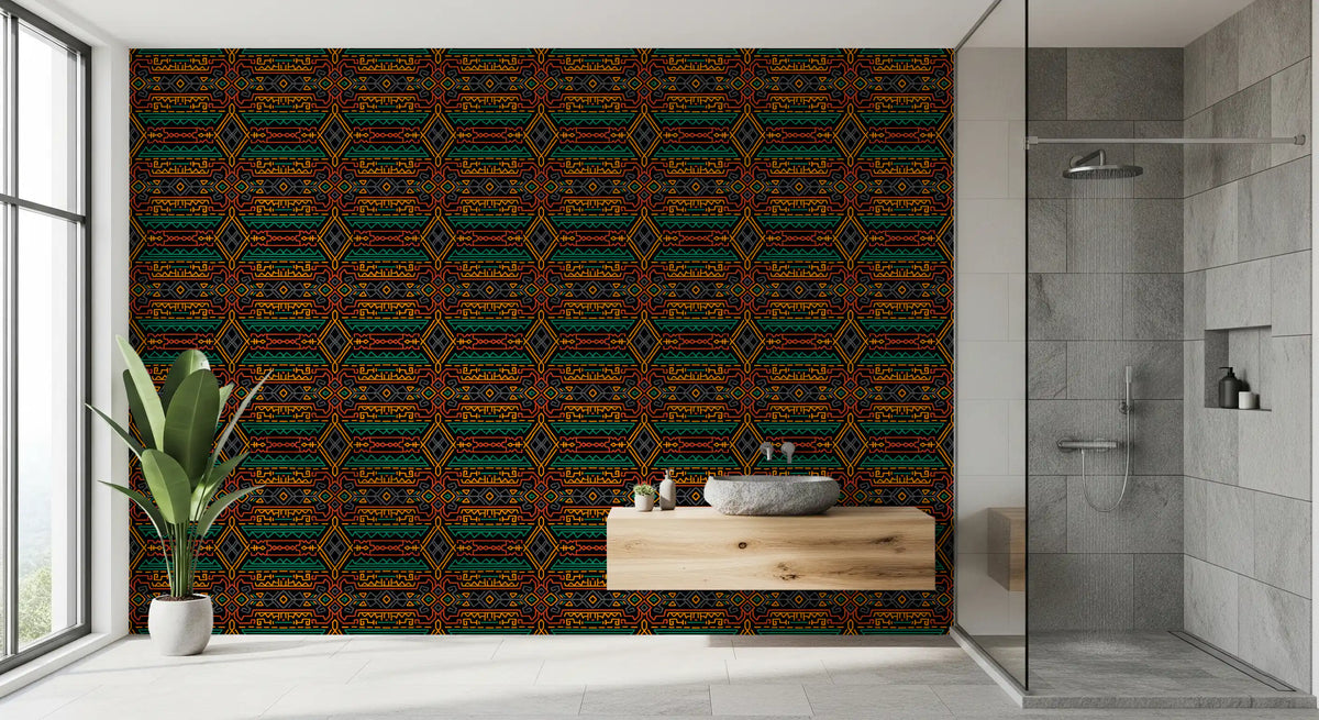 Tribal Geometric Pattern Mural Wallpaper⁠