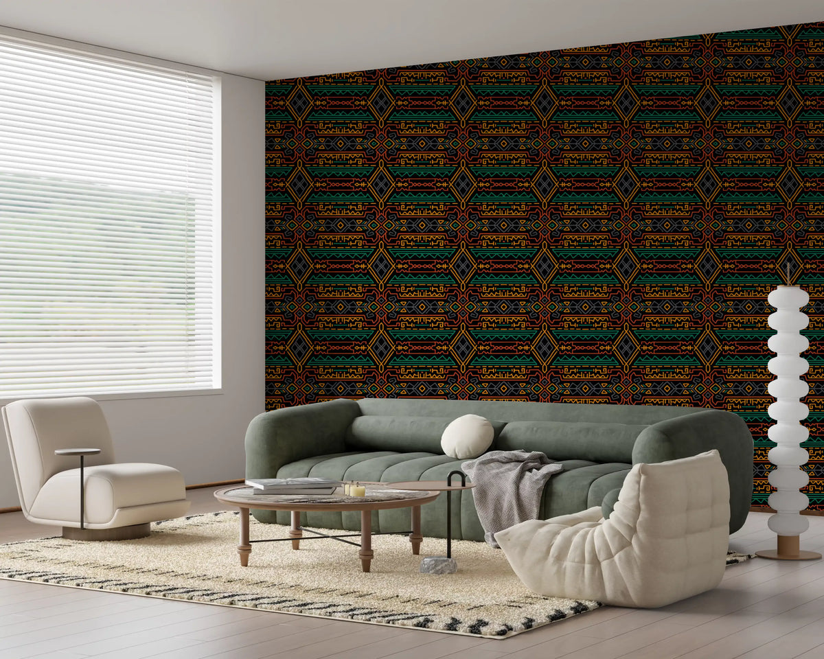Tribal Geometric Pattern Mural Wallpaper⁠