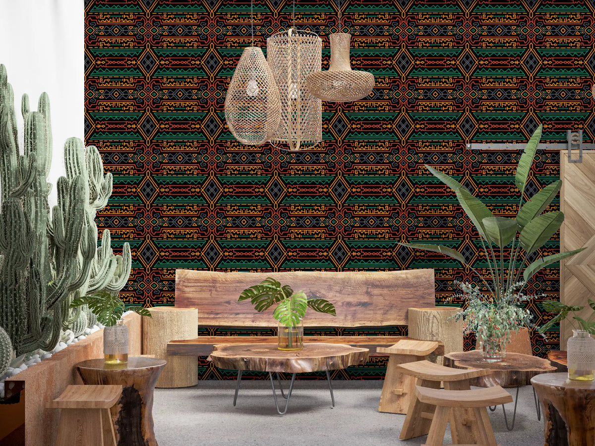 Tribal Geometric Pattern Mural Wallpaper⁠