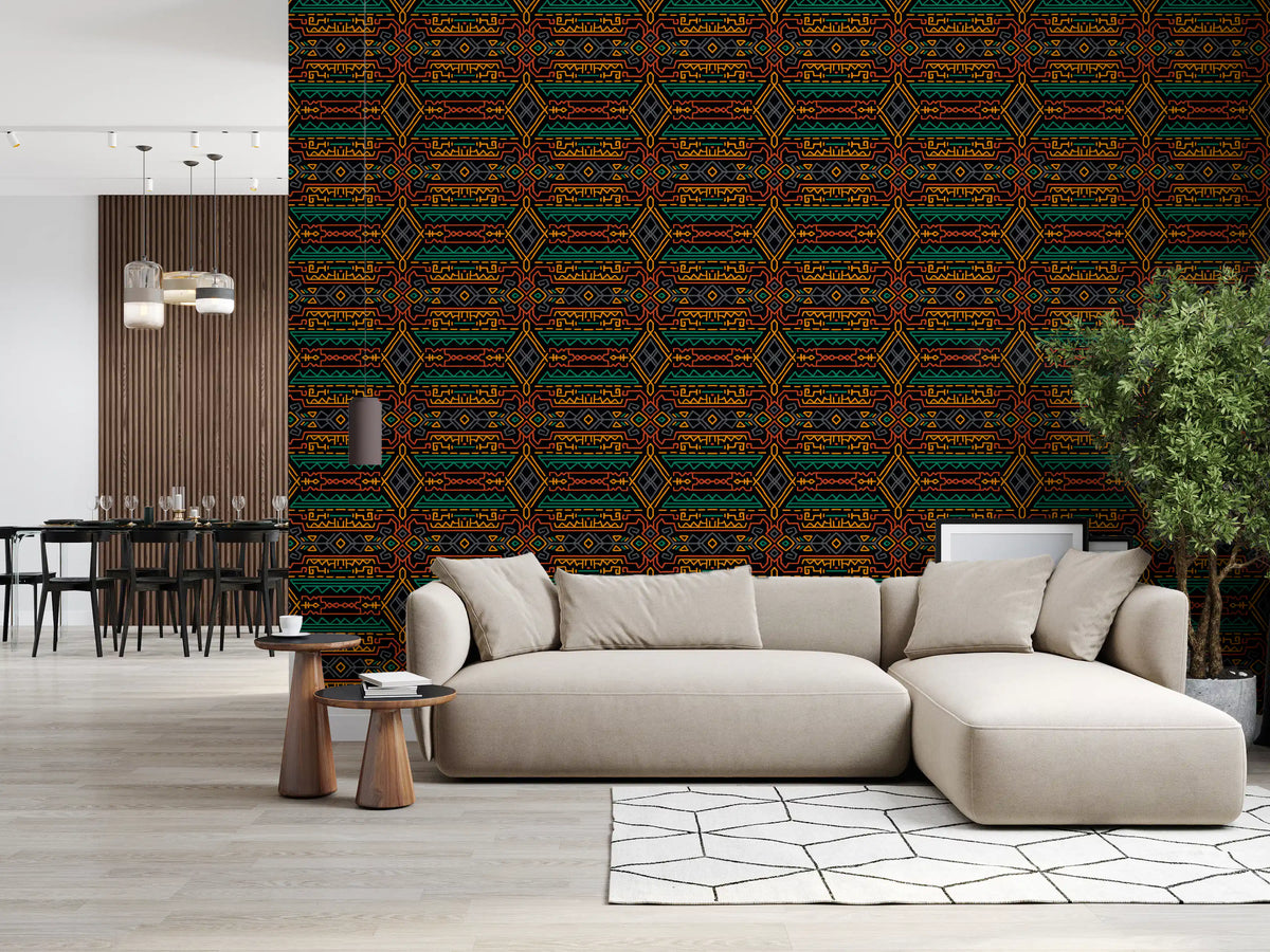 Tribal Geometric Pattern Mural Wallpaper⁠