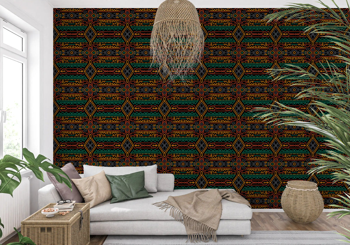 Tribal Geometric Pattern Mural Wallpaper⁠