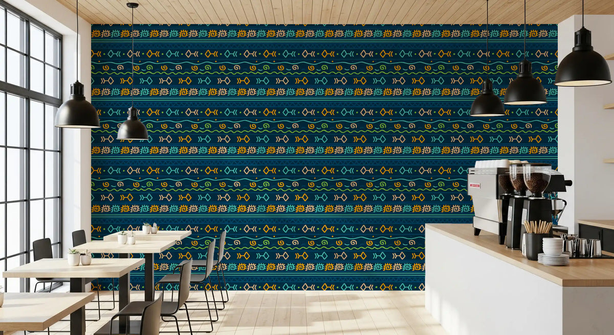 Tribal Indigo Patterned Motif Wallpaper⁠