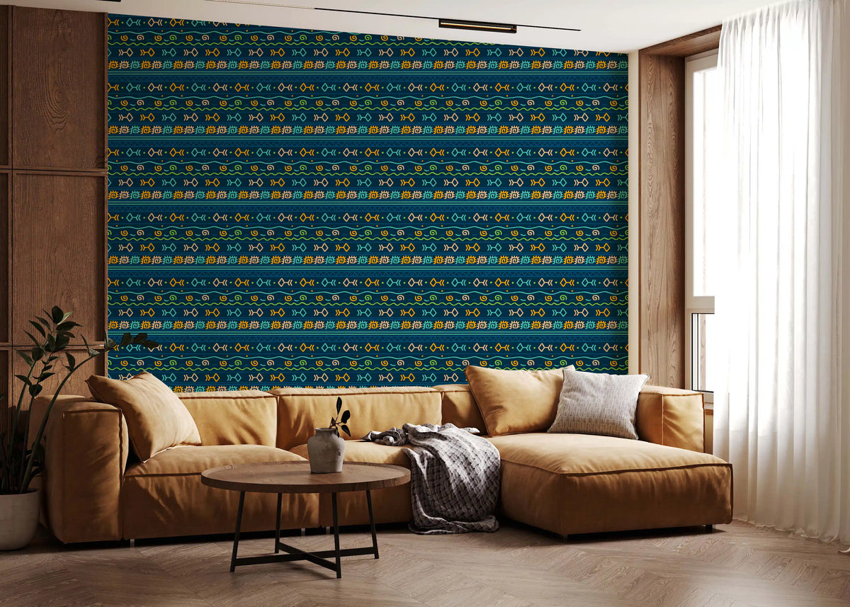 Tribal Indigo Patterned Motif Wallpaper⁠