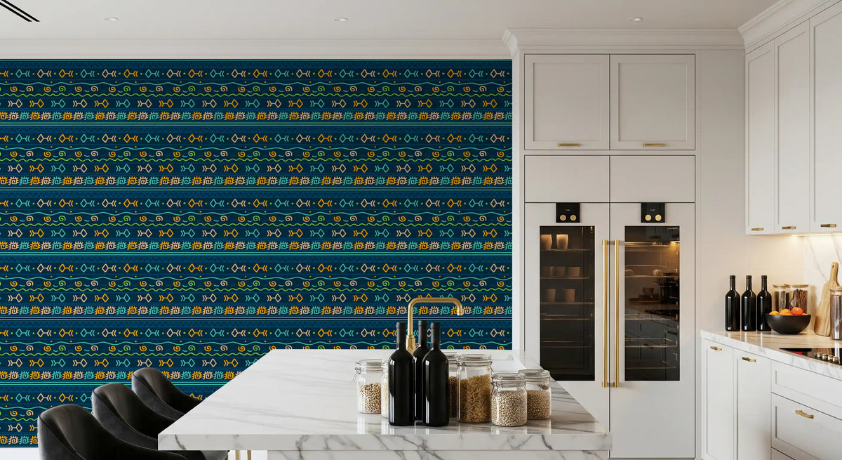 Tribal Indigo Patterned Motif Wallpaper⁠